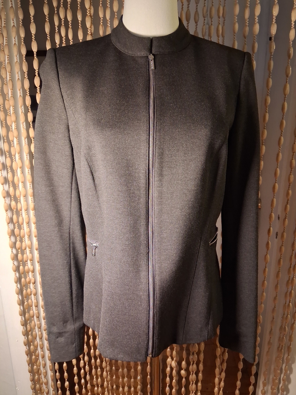 Women’s Tailored Gray Zip-Front Jacket
